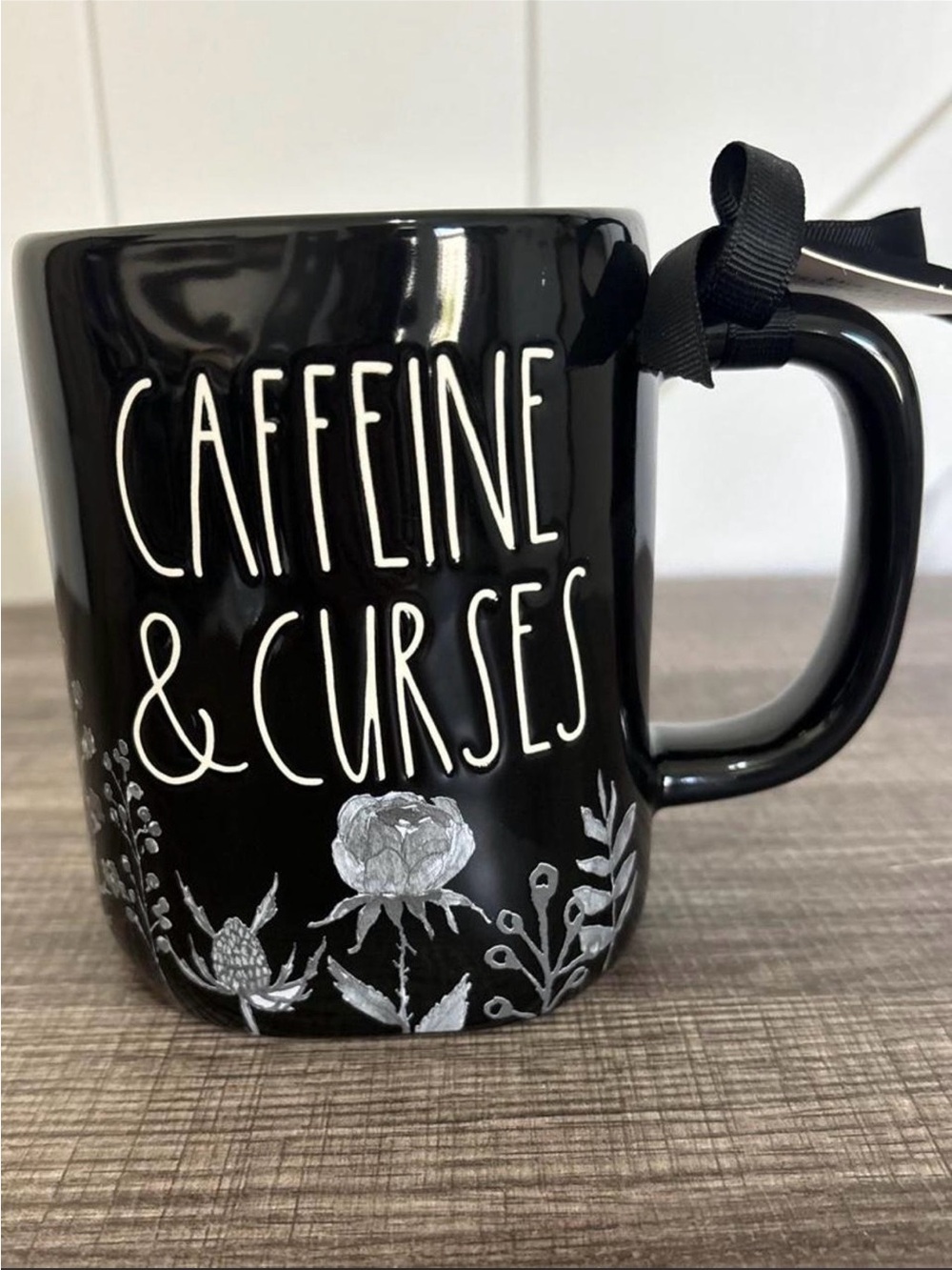 NWT Rae Dunn Caffeine & Curses Mug with Floral Accents